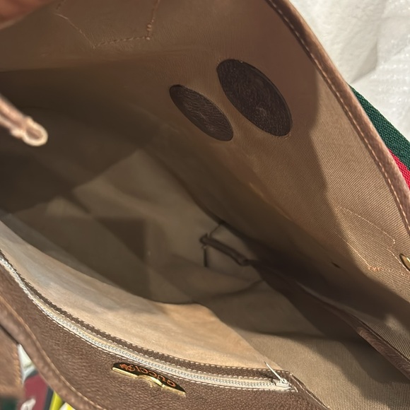 GUCCI GG Plus Canvas Web Sherry Line  Bag PVC Beige Green Red Authentic - Picture 12 of 15